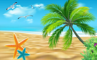 可爱清爽沙滩卡通背景墙