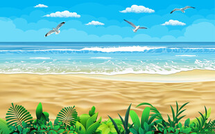 沙滩卡通背景墙
