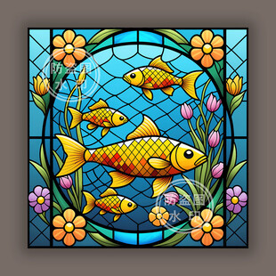 教堂蒂凡尼彩色玻璃彩鱼装饰图案