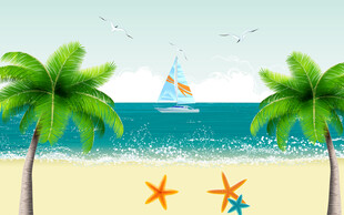 海沙滩儿童房幼儿园背景墙