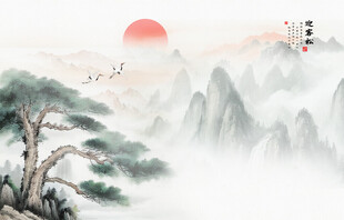 迎客松山水背景墙