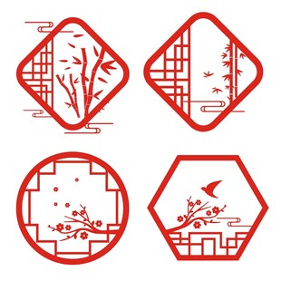 中国风中式古典窗棂竹梅云纹边框