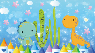 卡通恐龙儿童房背景墙