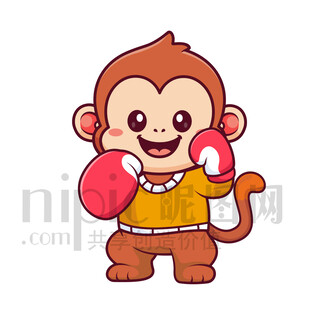 可爱卡通练习散打拳击的猴子