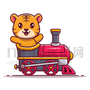 可爱卡通坐火车的老虎