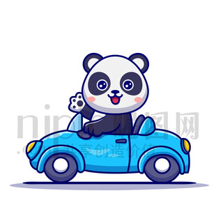 可爱卡通开小汽车的大熊猫