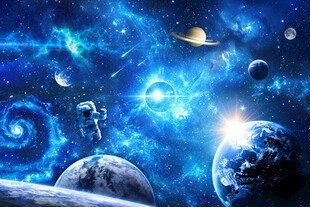 蓝色外太空星球宇宙银河星空背景