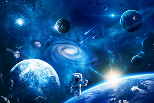 蓝色宇宙星球太空宇航员黑洞背景