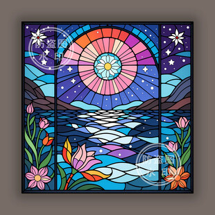 教堂蒂凡尼彩绘玻璃梦幻星空图案