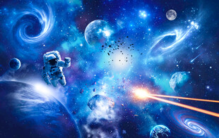 太空宇航员宇宙爆炸陨石星球背景