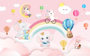 卡通大象童话乐园背景墙图片