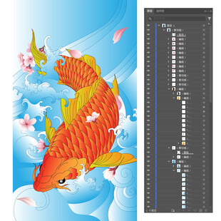 鲤鱼逐浪戏桃花