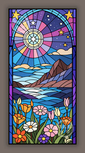 教堂蒂凡尼染色玻璃梦幻星空图案