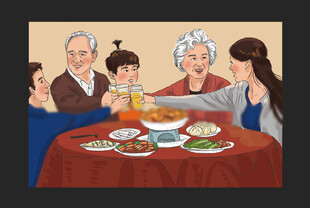 手绘插画  团圆饭