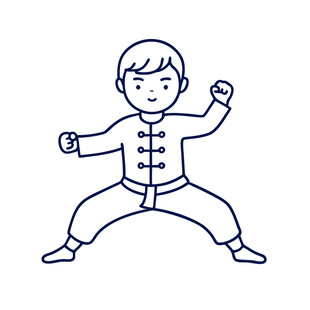 手绘线条简约练功小男孩