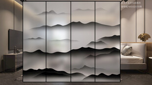 高清分层透明白底黑色山水背景