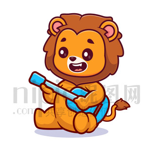 可爱卡通弹吉他的狮子