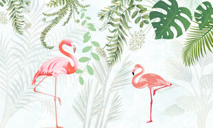 现代简约热带雨林火烈鸟背景墙