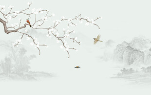 新中式山水工笔花鸟画背景墙