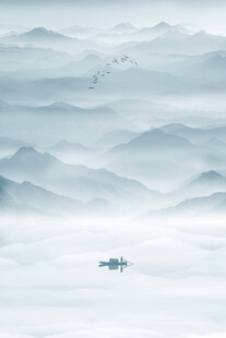 别墅水墨山水玄关装饰画