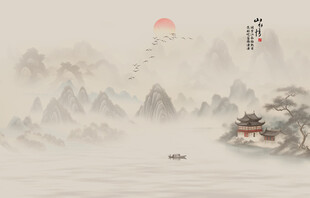 新中式水墨江南背景墙