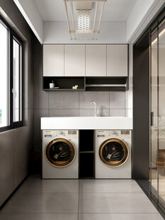 现代简约中古风生活阳台洗衣机柜