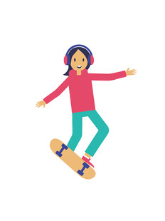 人物简约玩滑板女孩