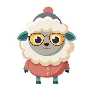 矢量卡通冬天穿棉衣小羊