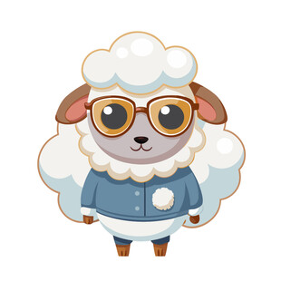 矢量卡通冬天穿棉衣小羊