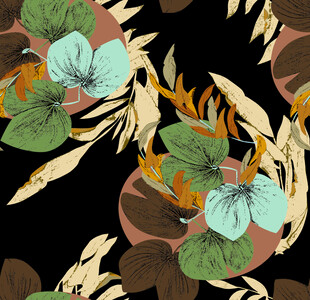 手绘花朵在黑色背景上