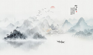 新中式水墨风景山水装饰画背景图