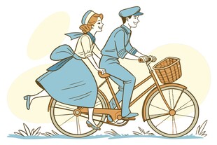 骑自行车的情侣