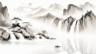 中式水墨山水画