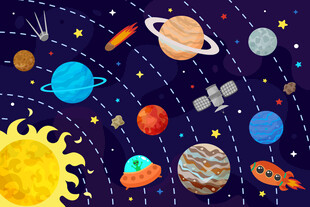 卡通太阳系轨道外太空星球背景墙