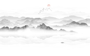 新中式意境水墨山水画背景墙