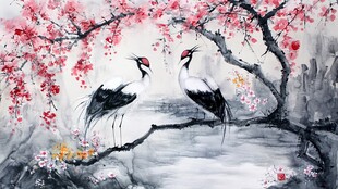 花鳥仙鶴圖 仙鹤花鸟画素材-仙鹤花鸟画图片-仙鹤花鸟画设计模板-昵图网