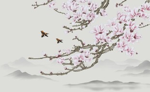 水墨画花鸟中式公司背景电视背景