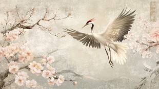 花鳥仙鶴圖 国画写意花鸟水墨真迹牡丹仙鹤图松鹤千秋四尺竖幅画芯68cm*138cm