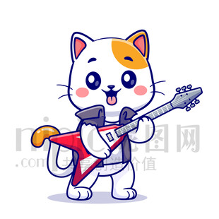 可爱卡通弹贝斯的猫咪