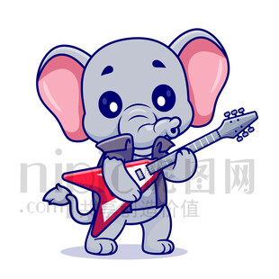 可爱卡通弹贝斯的大象