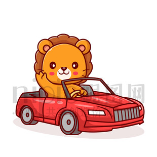 可爱卡通开车的狮子