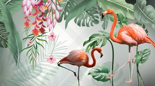 植物芭蕉叶火烈鸟背景墙