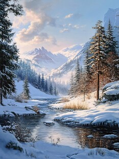 油画雪山森林素材-油画雪山森林图片-油画雪山森林设计模板-昵图网