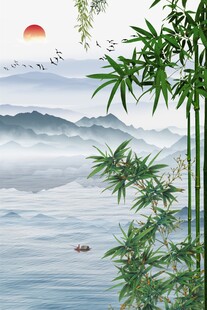 竹子山水画
