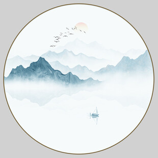 圆形水墨山水画
