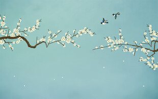 新中式工笔花鸟梅花背景墙装饰画