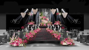 玫红色银丝帘婚礼效果图