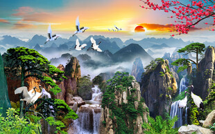 迎客松背景墙壁纸壁画