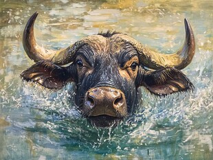 肉質画【牛】油彩画 国画五牛图- 国画牛- 99字画网