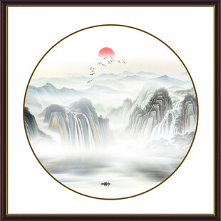 圆形山水水墨画